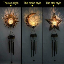 LED Solar Wind Chimes Moon Lights Crackle Ball Outdoor Garden Decor Waterproof