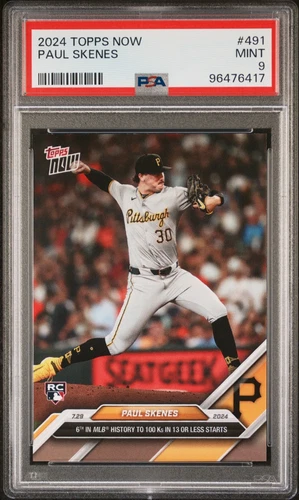 2024 Topps Now Paul Skenes 491 100 Ks in 13 or Less Starts Pirates PSA 9