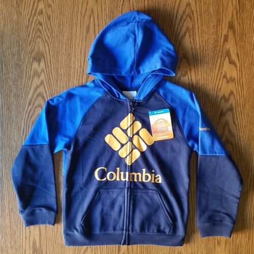 NWT NEW COLUMBIA boys branded french terry full zip blue navy orange small 8