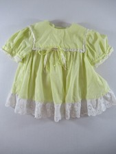 Vintage Flocked Swiss Dot Baby Dress Eyelet Lace Handmade Short Sleeve Yellow