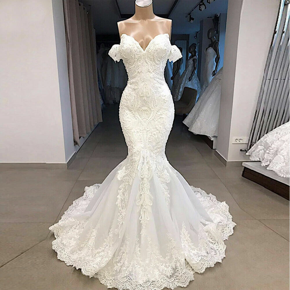 Lace off shoulder mermaid wedding dress top
