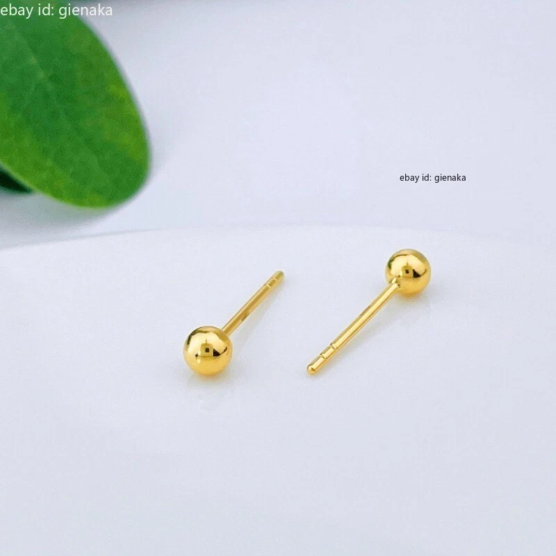 Pendientes de bola lisos de oro amarillo puro 999 de 24 quilates para mujer 0,92-1,1 g Foto 4 de 4