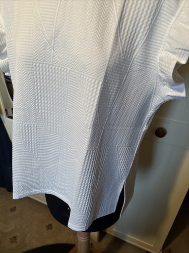 Ladies Ivory Textured Stretch Jersey Sleeveless Ruffle Trim Top Size L NEW - Picture 3 of 10