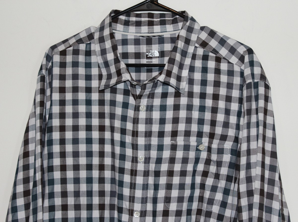 The North Face Gingham Check Button Down Shirt Grey Long Sleeve