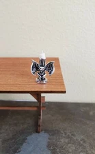 Dollhouse Miniature Gargoyle Bat Candle Holder Silver Finish Metal 1:12 Scale