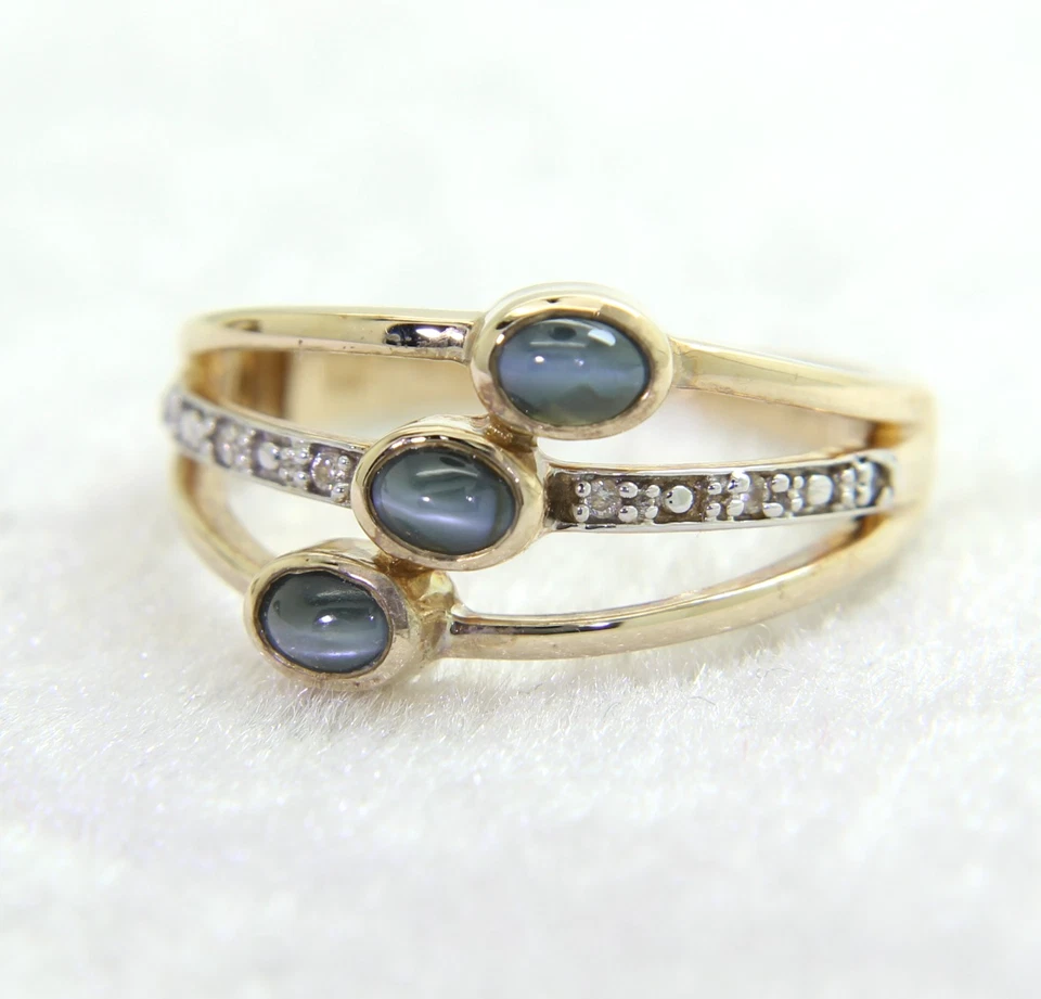 9ct Gold Cats Eye Alexandrite Zircon Ring Size 6 3/4 - N — 第 2/4 张图片