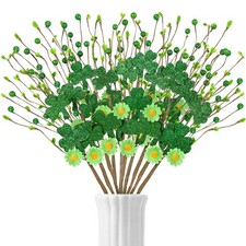 10PCS St Patricks Day Decorations Shamrock Picks Artificial Flowers Decor Flo...