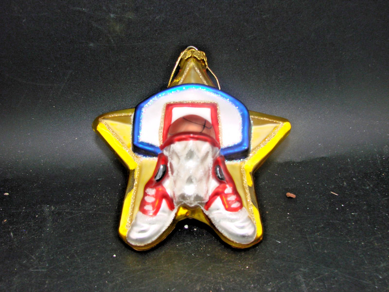 Blown Glass Basketball Hoop Ornament Red Sneakers Gold Star Christmas Tree Decor