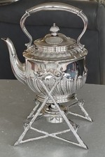 Antique silver plated spirit kettle with stand & burner Walker & Hall