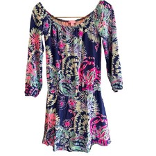 Lilly Pulitzer XXS Navy Pink Tropical Off Shoulder Skort Romper Long Sleeve