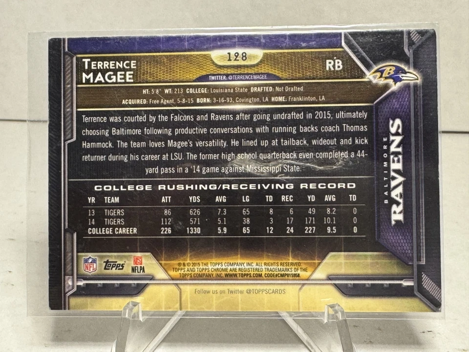2015 Topps Chrome Orange Refractor Rookies Terrence Magee #128 RC SP Rare Ravens - Image 2 of 2