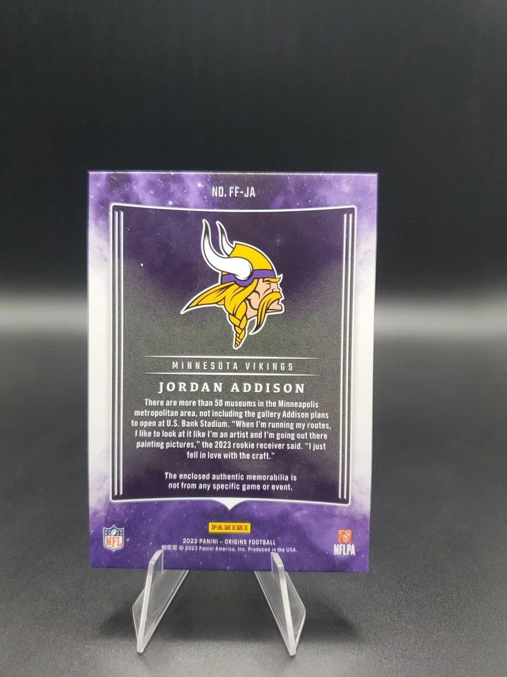 2023 PANINI ORIGINS JORDAN ADDISON RC FUTURE FABRICS  /99 SSP ROOKIE PATCH 🔥 - Image 2 of 2