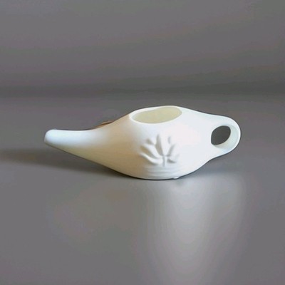 Neti Pot Himalayan Institute White Ceramic Lotus Flower Handle 