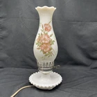 Vintage Milk Glass Hurricane Lamp Electric Beautiful Hobnail Floral Design WORKS