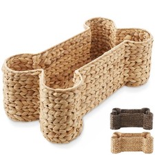 Dog Bone Shaped Basket Organizer Bin for Pet Toys, Woven Wicker Hyacinth
