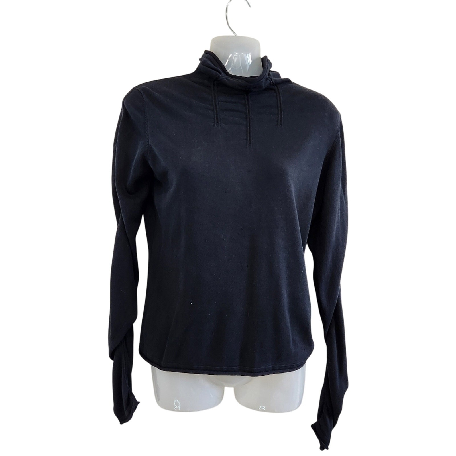 Nieman Marcus Black Ruched Long Sleeve Tee Sweater Silk Top Cowl Neck Medium