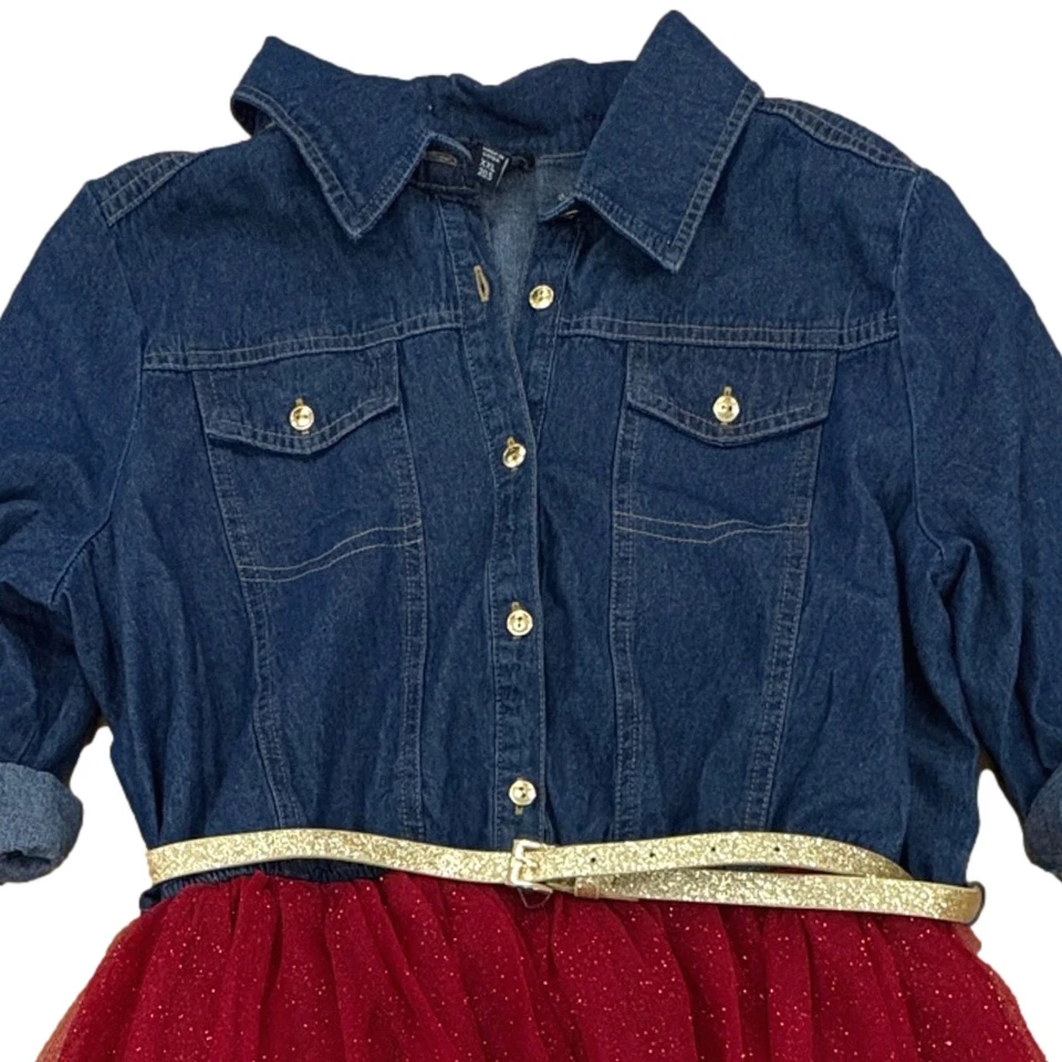 Vestido camisa Natal férias tule e jeans Lilt Girls Sparkly Burgandy XXL 20,5 - Imagem 2 de 3