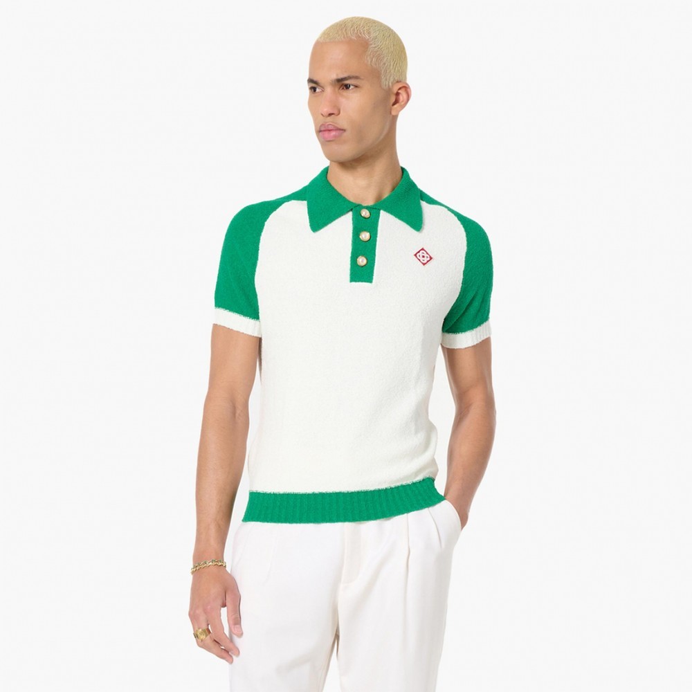 CASABLANCA Colour Blocking Boucle Polo White/Green Size Medium image 3