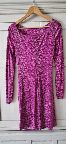 L.K. Bennett Pink Leopard Print Silk Dress UK 10 Ruched Mini Long Sleeve - Picture 3 of 8