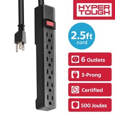Hyper Tough Surge Protector Power Strip 6 Outlets 2.5ft