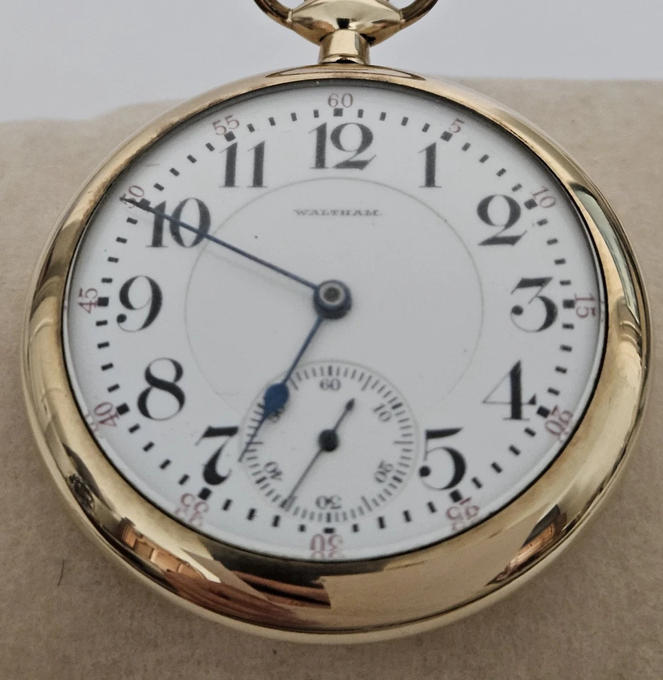 MEN'S WALTHAM VANGUARD 23J 5 POS. 16 SIZE POCKET WATCH W/ BLUE ENAMEL BORDER - Image 2 of 4