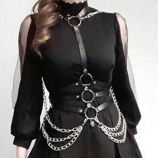 Women Punk Faux Leather Waist Belt Body Chain Gothic Street Style Fashion A