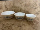 PYREX HOMESTEAD Nesting Bowls Set 3 Tan Blue 401, 402, 403 Vintage