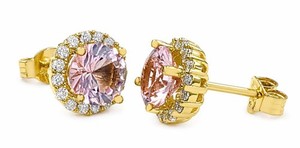 Authentic GENUINE 6.40 Cts MORGANITE & W/SAPPHIRE EARRINGS 14K YELLOW GOLD PLATED (.925)