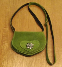 Damen Trachten-Umh&auml;ngetasche Wildleder gr&uuml;n mit Edelwei&szlig;, verstellbar