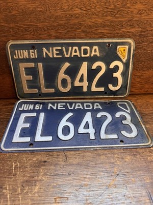 Pair 1961 Nevada License Plate Elko County Tag #EL 6423