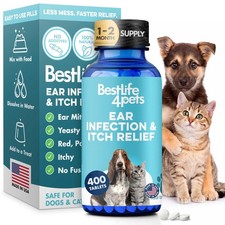 Itch Relief and Ear Infection Treatment for Dogs Cats, Natural Ear Mites Tr...