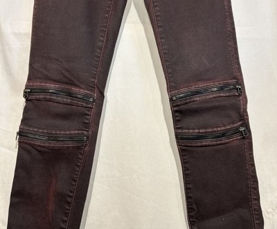 G-Star Raw Biker Moto Zippers Mid Skinny Jeans Sz 29x32 Dark Plum Low Rise