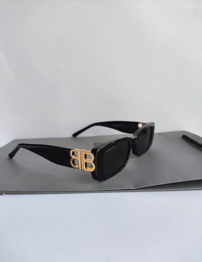 正品 Balenciaga BB0096S 灰色/黑色全边矩形男女通用太阳镜 — 第 2/4 张图片
