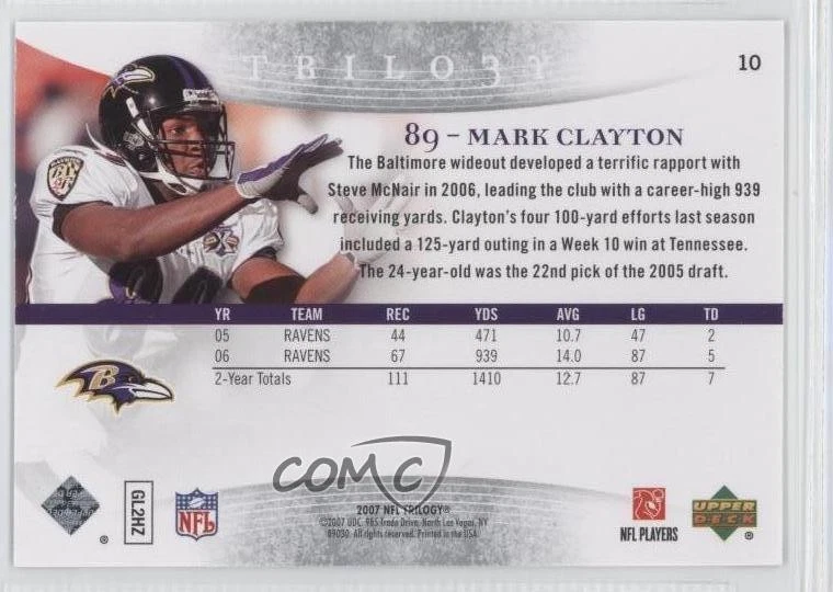 2007 Upper Deck Trilogy Mark Clayton #10 - Image 2 of 2