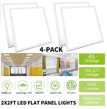 4Pcs 2X2FT LED Flat Panel Light 45W Drop Ceiling Troffer Office Lamp 5000K White