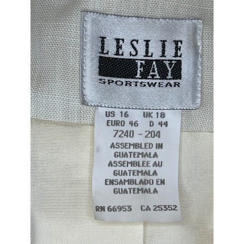 LESLIE FAY 2 Piece Skirt Suit Size 16 White Jacket Pleated Short Sleeve Blue Sk - Picture 11 of 14