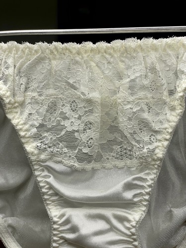 Bikini Sissy slip vintage scivoloso nylon bianco taglia 5 pizzo trasparente gamba alta - Foto 3 di 17