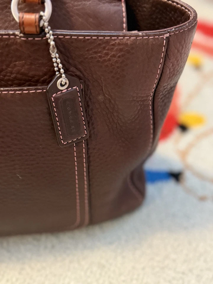 Bolso de Mano Coach Chelsea Vintage Cartera Cuero Guijarro Marrón G063-8E97 Forro Rosa Foto 3 de 4