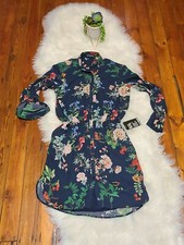 NWT Express Blue Floral Maxi Dress ~S/P~Mid length long Slv Front button down