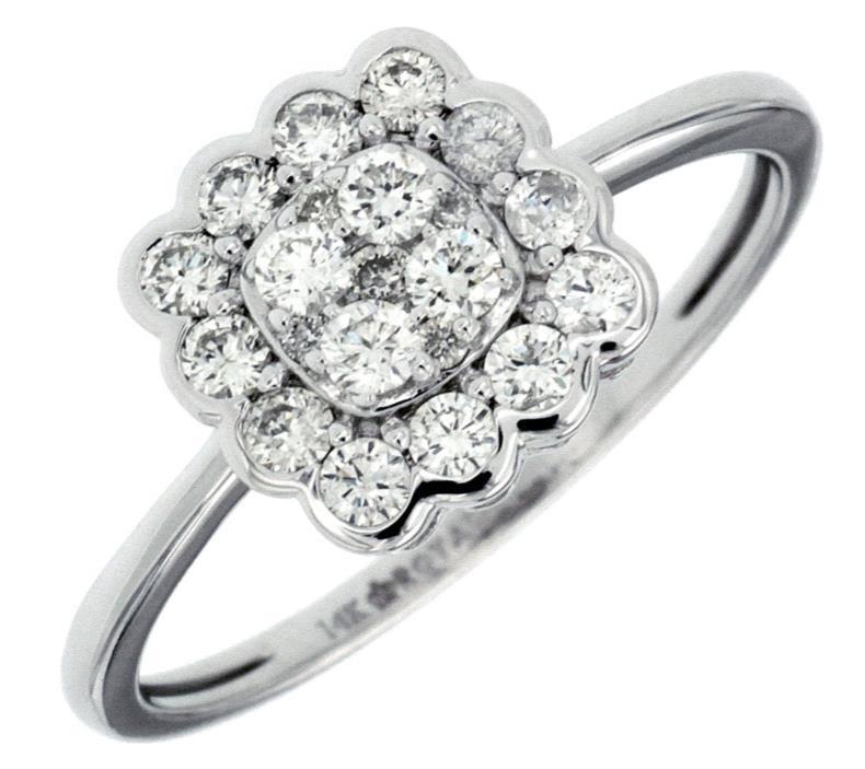 48CT DIAMOND 14K WHITE GOLD ROUND SEMI BEZEL FLOWER SQUARE