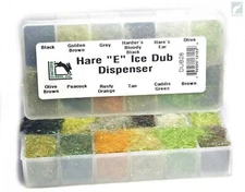 Hareline HARE'E ICE - 12 COLOR DUBBING DISPENSER Fly Tying flash dub for Nymphs