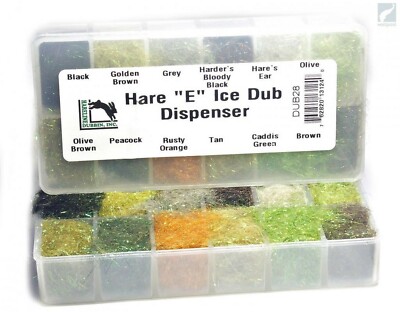 Hareline HARE'E ICE - 12 COLOR DUBBING DISPENSER Fly Tying flash dub for Nymphs