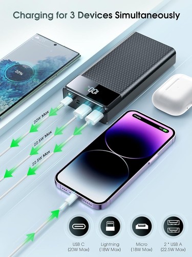 Portable Power Bank 46800mAh 5 Charging Ports PD22.5W QC 3.0 For iPhone Samsung - Zdjęcie 5 z 7