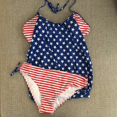 Stars And Stripes Blouson Style Bikini Swimsuit Halter Top Women s Size XL NWOT