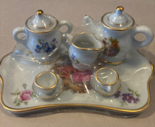 LIMOGES FRANCE Vintage Miniature Porcelain Tea Set Doll House 10 Pieces