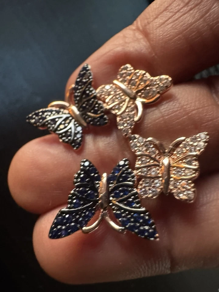 Encantadores aretes mariposas 585 14K RG oro azul cristal estampado Foto 2 de 4