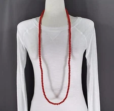 Red super extra long bead 44" necklace beaded wrap double look