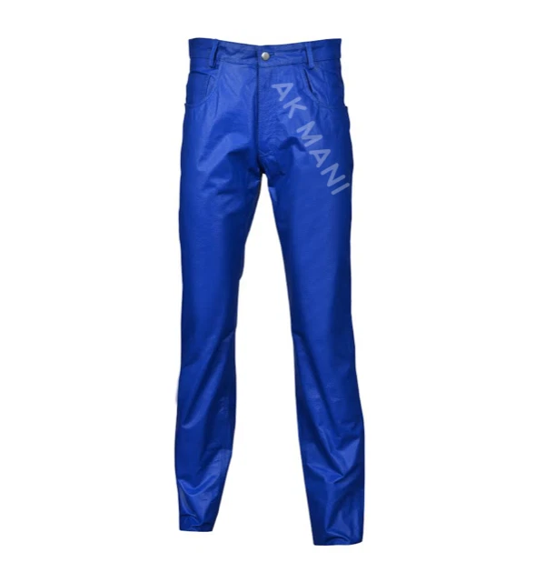 Men's Leather Trouser Pants '501 JEANS STYLE' Blue Cowhide Classic Biker Pants