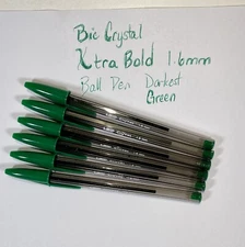 6 Dark GREEN Bic Cristal Ballpoint Pens 1.6mm Xtra Bold Smooth Discontinued