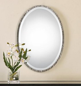 Modern Designer Oval Polished Nickel Metal Frame Beveled Wall Vanity Mirror 792977129241 Modern Designer Oval Polished Nickel, Metal Framed Oval Mirrors